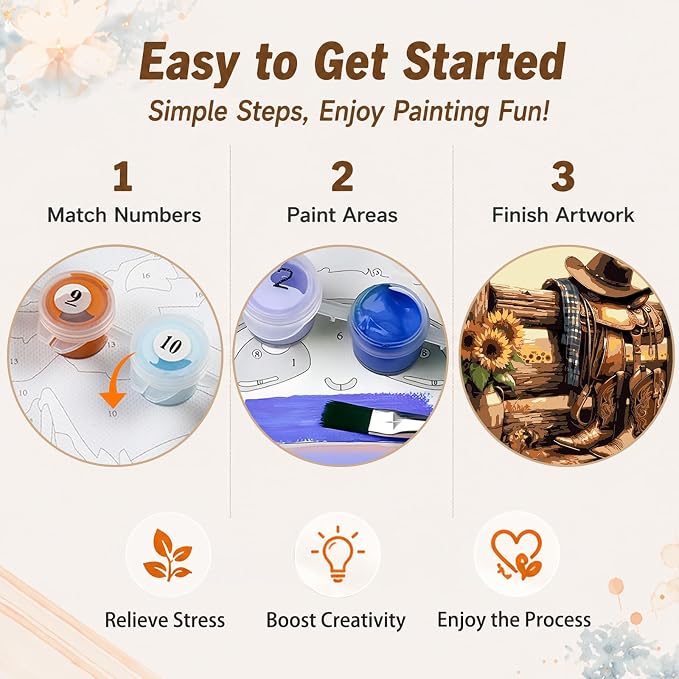 AUKELHJ Framed Paint by Numbers Kit for Adults, Boot;Sunflower, 10x10 inch