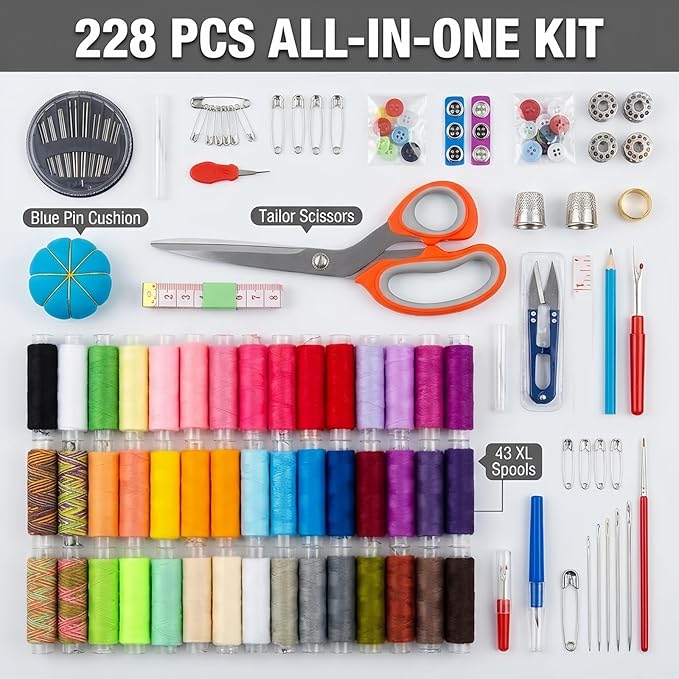 Sewing Kit for Adults, Forypretty Needle and Thread Kitfor Sewing,Professional Sewing Supplies Accessories with Tailor Scissors,43XL Thread,30 Needles,Yarn Snips and More for Travel Home Beginners