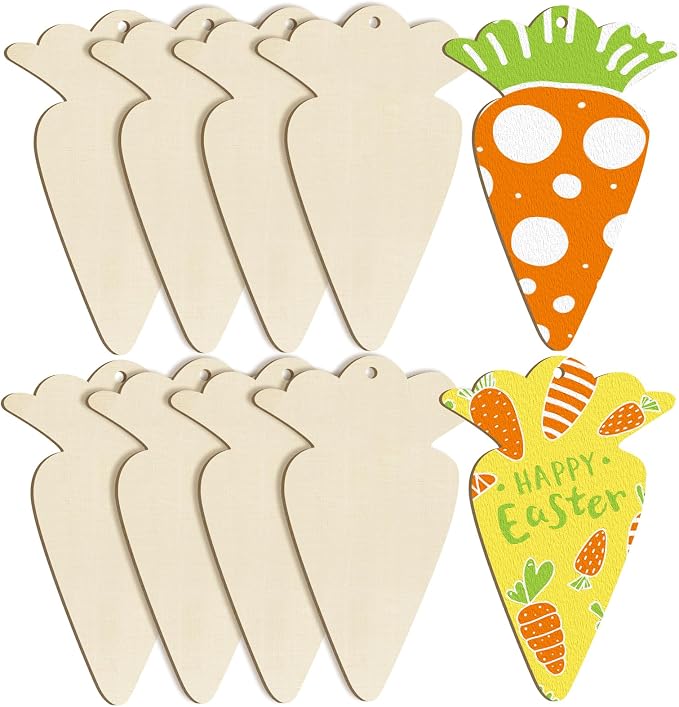 Large Size 7" Wooden Easter Ornaments to Paint, Carrot Wooden DIY Blank Unfinished Round Wood Discs Ornament for Crafts Hanging Decorations(10PCS)