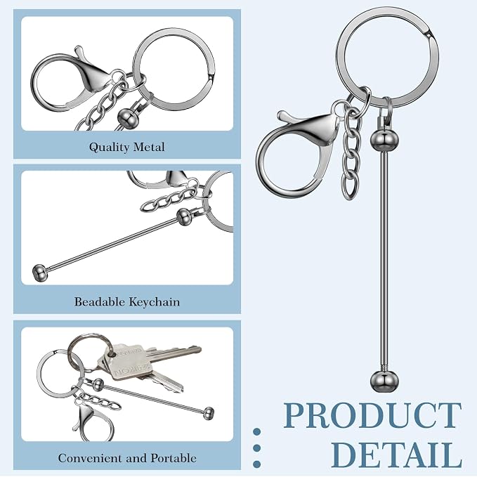 Tondiamo 12 Pcs Beadable Keychains Bars Bulk Blank Beaded Metal Keychain for Craft DIY Gift