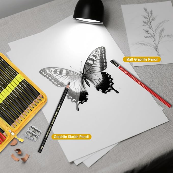 Heshengping Sketching and Drawing Pencils Set 26pcs, Art Supplies Drawing pencil Kit,Graphite Charcoal Professional Pencils Set, Adults Beginners Artist