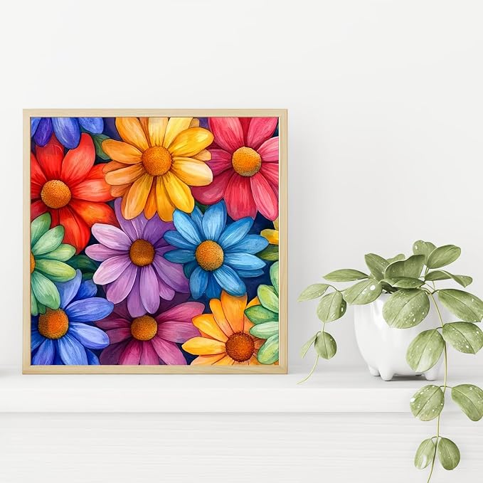 Flowers Diamond Art Kits for Adults, 5D Diamond Painting for Beginners | DIY Full Drill Round Gem Painting Art for Adults, Home Wall Decor 13.78x13.78 Inch