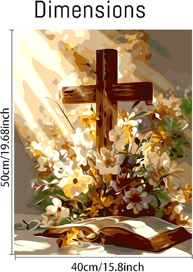 askkqtx Cross Christian Paint by Numbers Kit for Adults Unframed 16x20 in