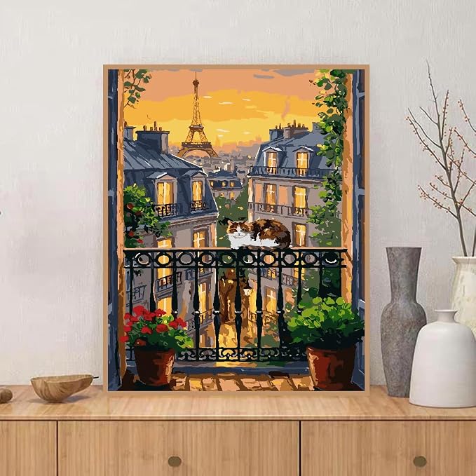 ZRIZQ Paint by Numbers Kit for Adults Beginner,City Scape,16x20 | Full set with wooden brushes,rolled canvas,rich paints.Calming activity.Beginner friendly.Just open and paint.