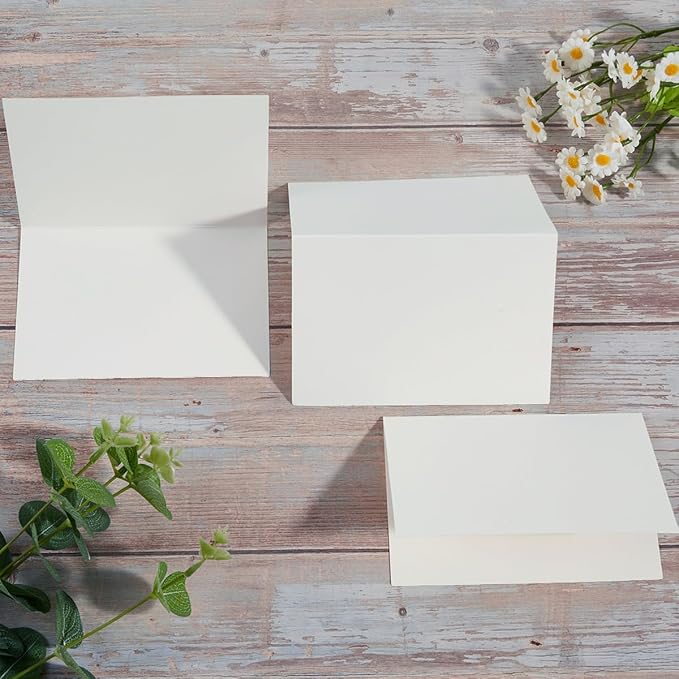 50 Pack Blank Folded Cardstock Cards, Cream Color, 3x5