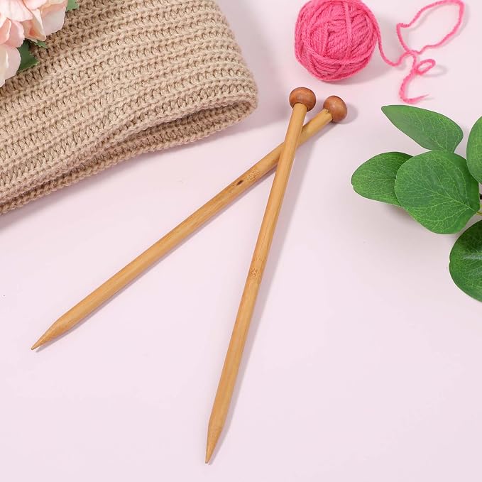 2pcs Bamboo Knitting Needles 10-Inch Long Wooden Knitting Needles 9mm