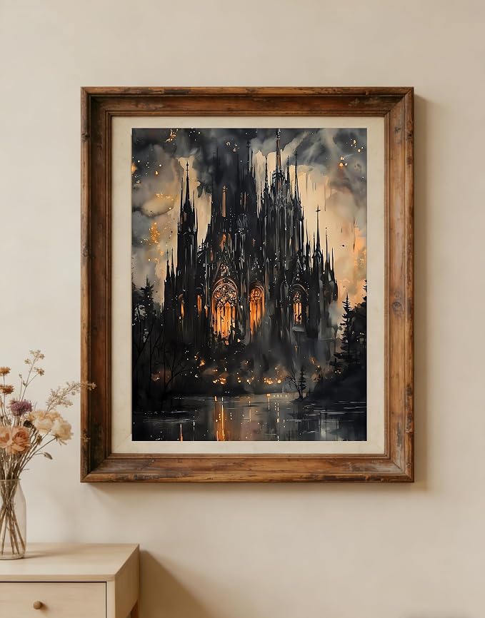 CraftBliss Paint by Numbers for Adults, Gothic Castle DIY Painting Kit, Dark Fantasy Wall Art with Pre-Printed Canvas & Acrylic Paints, Dark Academia Home Decor, 12 x 16 Inch