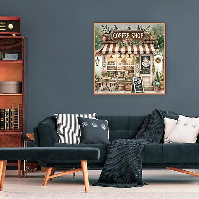 Diamond Art Kits for Adults,Coffee Shop Diamond Painting,13.8 x 13.8 Inch