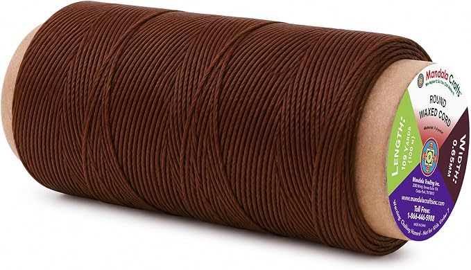 Mandala Crafts 100M 0.65mm Russet Brown Leather Sewing Round Waxed Thread