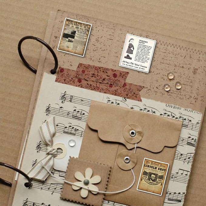 Bomichi Vintage Stickers for Scrapbooking, Retro Newspaper Stickers for Journaling, Decorative Stickers Aesthetic Vinyl Stickers for Junk Journal Diaries Collage DIY Crafts