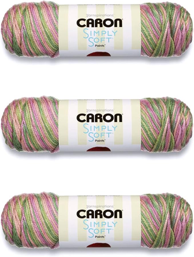 Caron Simply Soft Paints Yarn for Crocheting, Rose Garden, 3-Pack