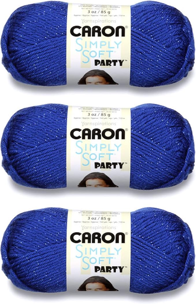 Caron Simply Soft Party Acrylic Yarn for Crocheting Soft, Royal, 3-Pack