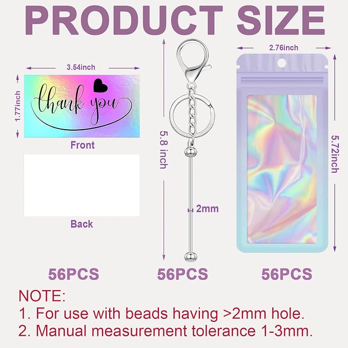 42/84/126 Pcs Beadable Keychain Bars Bulk Blank DIY Beaded Keychain Making Supplies with Bag Thank You Card
