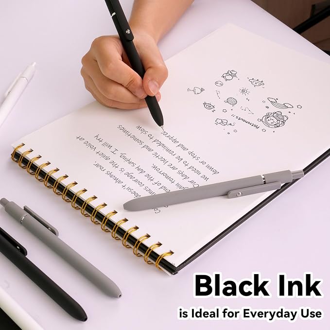 FIOVER Gel Pens 6pcs 0.5mm Fine Point Black Ink Quick Dry Pens