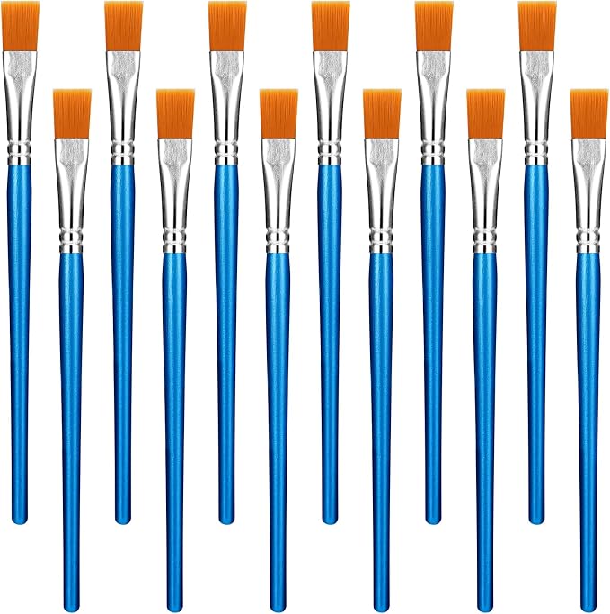 12 Pcs Flat Paint Brushes, 1/2 Inch Small Artist Paint Brushes Bulk