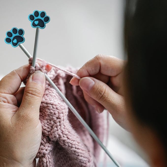 SPANSEE 8 PCS Dog Paw Knitting Needle Stoppers, Knitting Needle Point Protectors, Knitting Needle Caps, Knitting Tools, Knitting Accessories, Knitting Supplies fit Size 2-13 (2.75mm-9mm) Needles