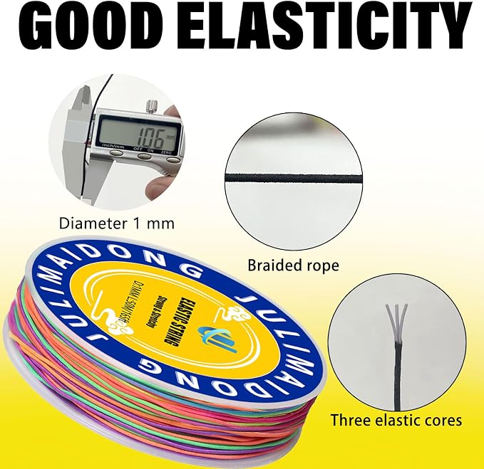 1.0mm Elastic Bracelet String Cord, Crystal Stretch Bead Cord for Bracelets Jewelry Making, Clear Stretchy Elastic String for Beading, Transparent Thread (1.0MM(Rainbow)/165ft)