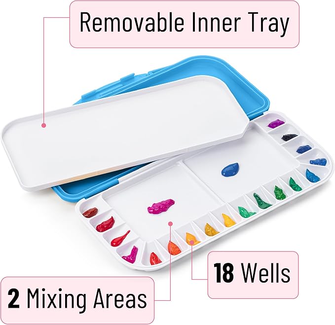 Mr. Pen- Airtight Watercolor Palette with Lid, 18 Wells & 2 Mixing Areas | Lightweight Sealing Paint Palette for Travel, Painting, Watercolor Mixing, Art Class and Studio Use