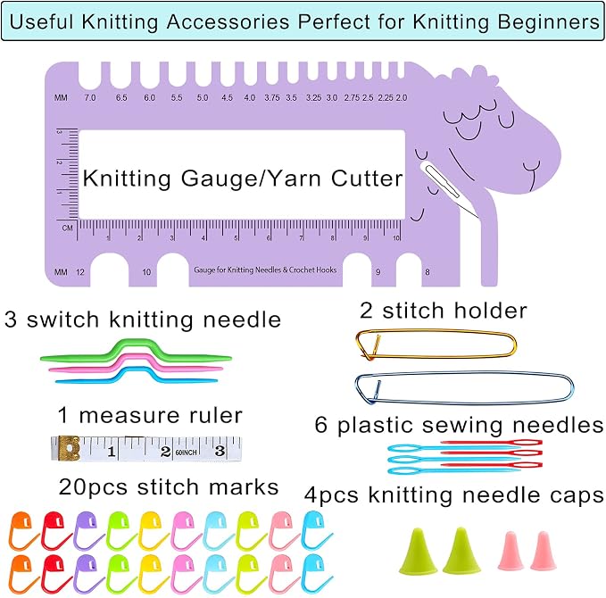 LOOEN Bamboo Knitting Needles Kit 36 Pcs Single Pointed Bamboo Knitting Needles 2.0 mm-10.0 mm + Weaving Tools Knitting Kits (Purple)