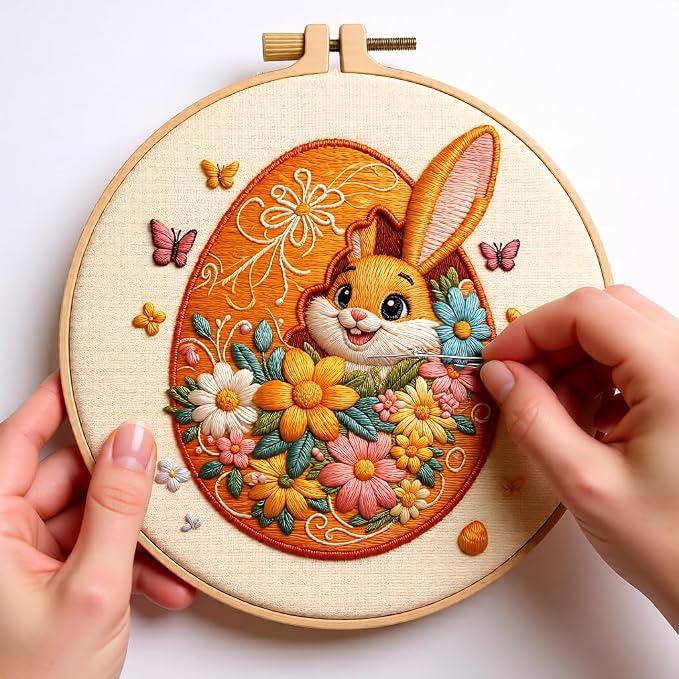 Embroidery Kit for Beginners & Adults Starter Kit, Cross Stitch Kits,DIY Hand Embroidery Needlepoint Set with Hoop, Pre-Printed Fabric, Threads and Instructions (Easter Egg)