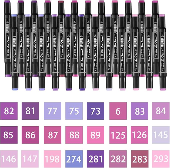 Purple Colors Alcohol Markers Set,24 Color Dual Tips Art Markers,Markers Pens for Artist Adults Coloring Illustration Painting DIY Crafts Making Art Supplies