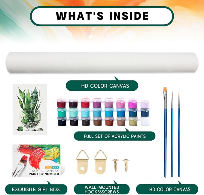Paint by Numbers Kit for Adults Beginner with Wooden Frame, Plants Framed Adult Paint by Number Kits on Canvas, DIY Easy Acrylic Watercolor Oil Paint by Number for Adults for Home Decor Gift 8x12 Inch