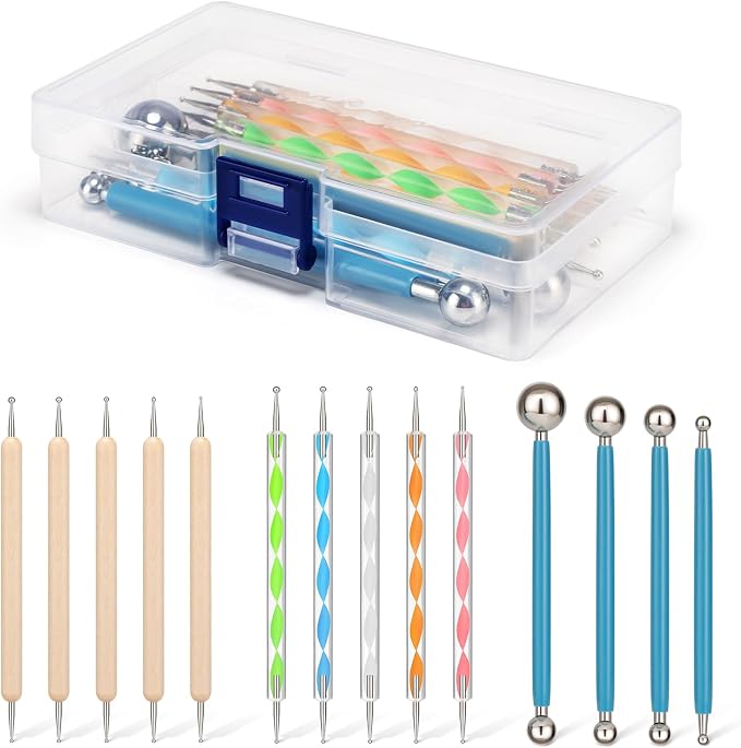 Amrules 14Pcs Double-Ended Stainless Steel Dotting Tools with Multiple Size | Lightweight & Versatile, Multiple Sizes for Precision Dots & Details, Ideal for Rock Painting, Pottery, Nail Art, and More