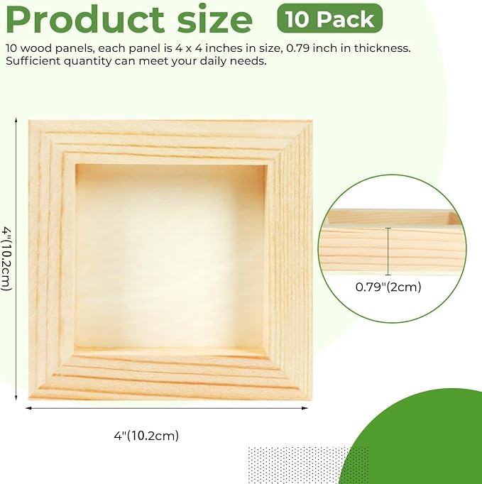 FSWCCK 10 Pack 4 x 4 inch Wood Panel Boards, Unfinished Wood Canvas Panels for Crafts, Painting Canvas, DIY Art Projects, Pouring, Arts Use with Oils, Acrylics