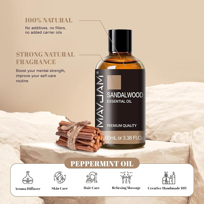 MAYJAM Sandalwood Essential Oil for Diffuser Soap Candle Making, 3.38FL.OZ