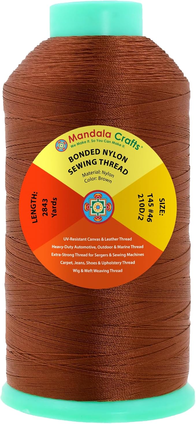 Mandala Crafts Size 46 210D T45 Brown Bonded Nylon Thread, 2843 YDs