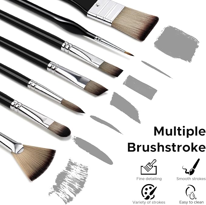 Bougimal 33 Pcs Paint Brush Set, No-Shedding Artist Paint Brushes | Paint Brush Kit with Flat Round Filbert Fan Angle Detail Brush for Acrylic, Oil, Watercolor, for Artists & Beginners (Black)