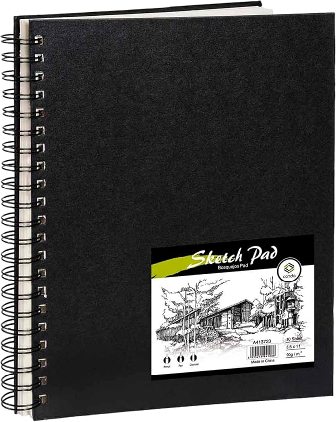 Conda 8.5"x11" Hardbound Sketch Book, 80-Sheets 90gsm Double-Sided Hardcover Sketchbook, Spiral Sketch Pad, Durable Acid Free Drawing Art Paper for Adults