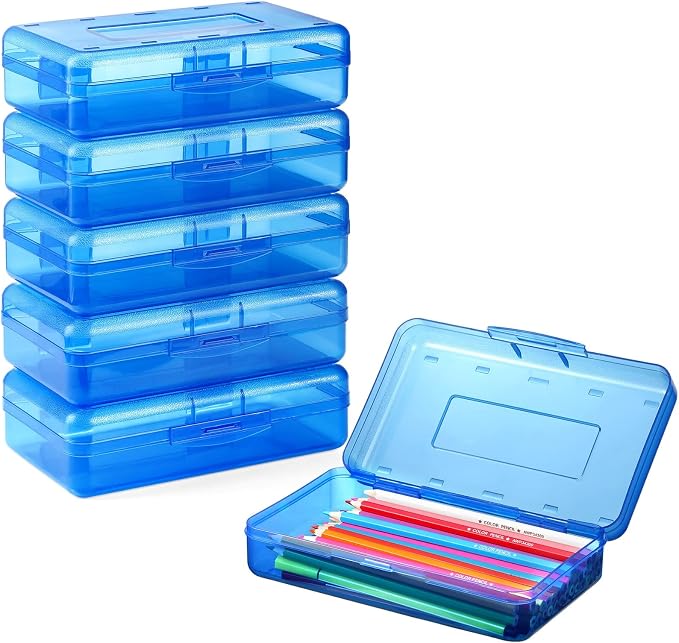 Sooez Plastic Pencil Case Box 6 Pack, Large Crayon Maker Pen Organizer