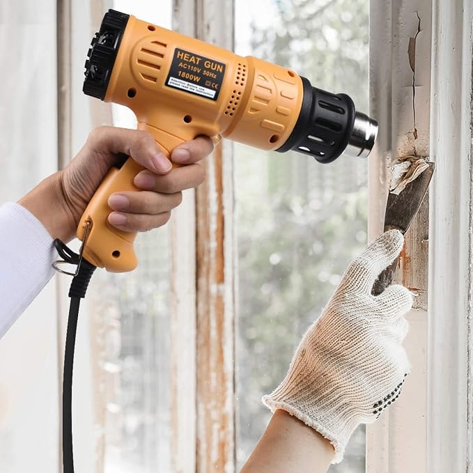 SEEKONE 1800W Heat Gun Variable Temp 122℉-1202℉ for Crafts, Shrink Wrap | Fast Heating 122℉-1202℉, Dual Airflow, Overheat Protection, 4 Nozzles for Shrink Tubing, Paint Removal and 3D Printing