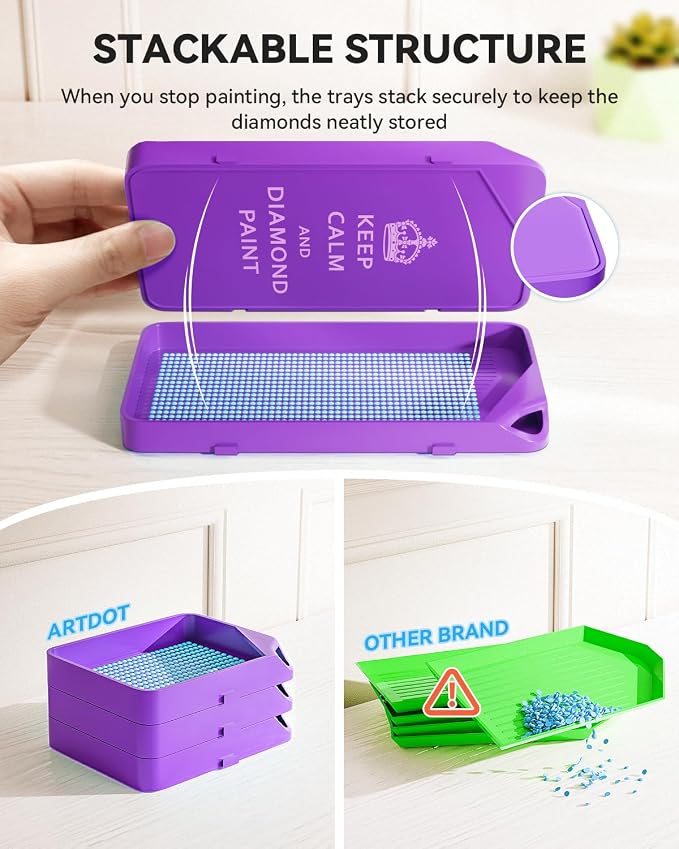 ARTDOT 30-Piece Stackable Tray Set Diamond Art Kits for Adults, Interlocking Diamond Painting Accessories and Tools(Purple)