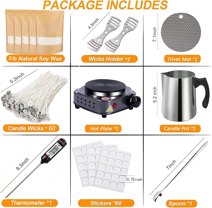 BBAXI Candle Making Kit with Hot Plate for Melting Wax with 5lb Soy Wax | Candle Making Kit for Home Decor＆Gift ,Wax Melting Pot and Hot Plate for Candle Making,Soy Wax Kit for Beginners