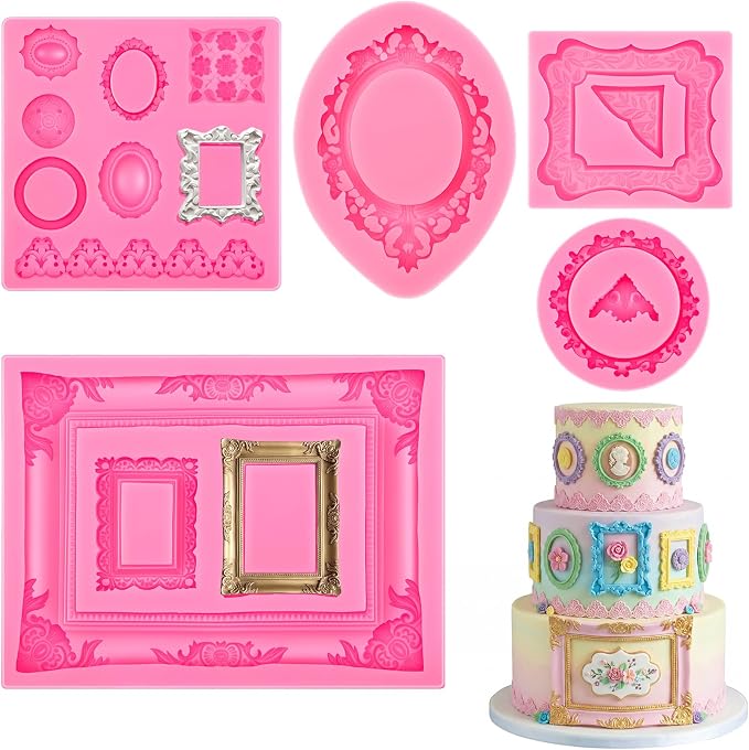 Pimoys 5 Pcs Photo Frame Fondant Molds Vintage Silicone