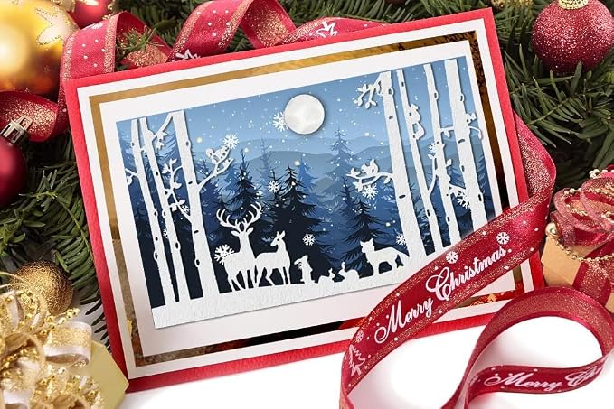 Lapoo Metal Cutting Die for Scrapbooking, 3D Backgrounds Frame New Cutting Dies DIY Album Card Making Decor Paper Metal Die Cuts Party Wedding Decorations (Winter Snow Forest Deer 7.9 x 4.6 in)
