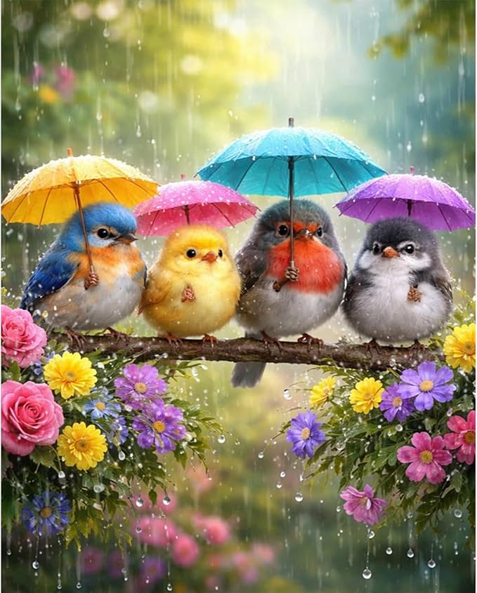 PHANTASYART Cute Birds Paint by Numbers Kit for Adults 16x20inch | Birds Umbrella Paint by Number Adult, Painting by Numbers for Adults, DIY Acrylic Adult Paint by Number Kits on Canvas