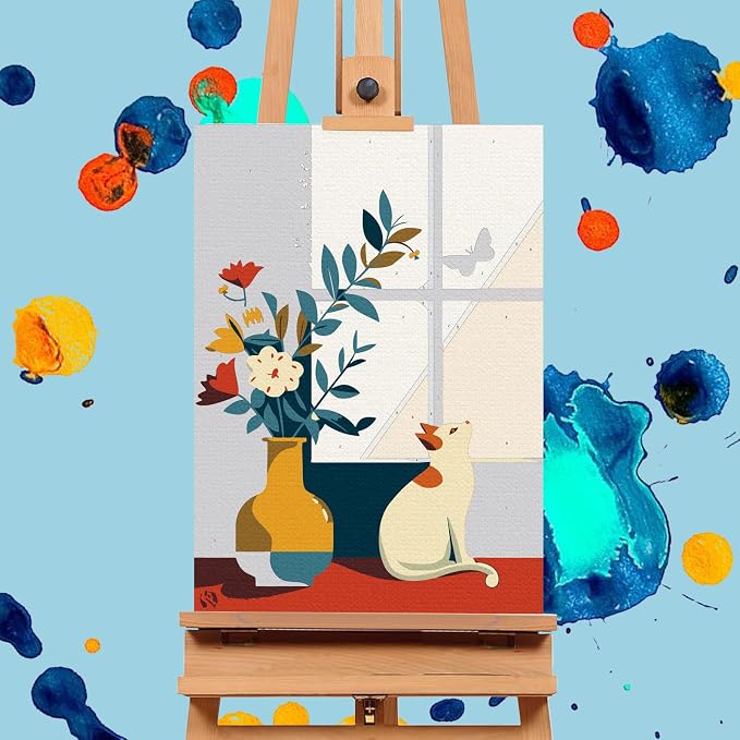 Offito 6 Pack Paint by Numbers Kit for Adults, Flowers Vase Cat, 10x14 Inch | Acrylic Number Painting Set, DIY Canvas Art Craft Kit, Beginner Friendly, Home Wall Decor, Stress Relief Relaxing Hobby Gift