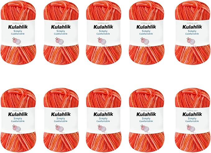 500g(10x50g) Acrylic Yarn for Crocheting and Knitting, Colorful Gradient Yarn Thread, 10 Rolls Skeins, Multicolor Hilo Acrílico, Perfect for DIY Crafts Project