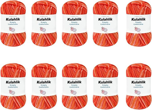 500g(10x50g) Acrylic Yarn for Crocheting and Knitting, Colorful Gradient Yarn Thread, 10 Rolls Skeins, Multicolor Hilo Acrílico, Perfect for DIY Crafts Project
