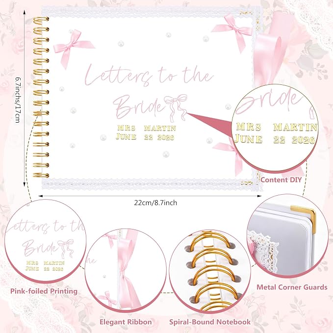 Humyoun Letters to Bride Scrapbook,8.5 X 7 Inch,Bow,Pink