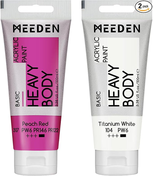 MEEDEN Acrylic Paint Peach Red: 100ml/3.38oz x 2 with Titanium White | Heavy Body Artist Acrylic Paint Set for Canvas, Wood & Craft, Non-toxic Creamy Art Paint with Titanium White for Mixing