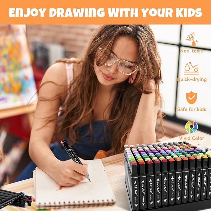 colpart 80 Colors Alcohol Markers Dual Tip Art Marker Pens for Adult Coloring Painting Supplies Perfect for Painting, Coloring, Sketching and Drawing Christmas Gift Ideas