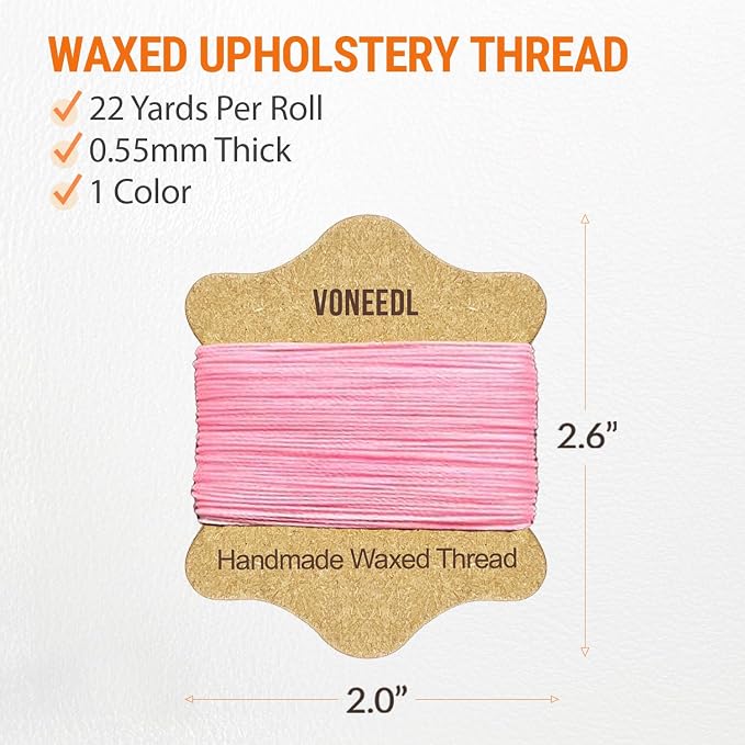 Upholstery Repair Kit: Waxed Sewing Thread (Pink Color) & Heavy Duty Needles (11 PCS) for Leather, Canvas & Quilting Thread