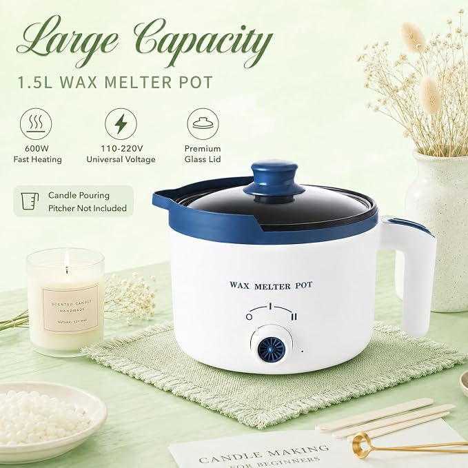 Ksedcon Electric Wax Melting Pot for Candle Making with Pouring Spout | Wax Melter Pot Kit Included Thermomelter Wicks, Wick Stickers, Centering Device, Stirring Spoon