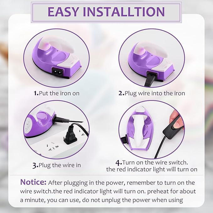 Honoson Mini Craft Iron with Charging Base Tiny,Purple