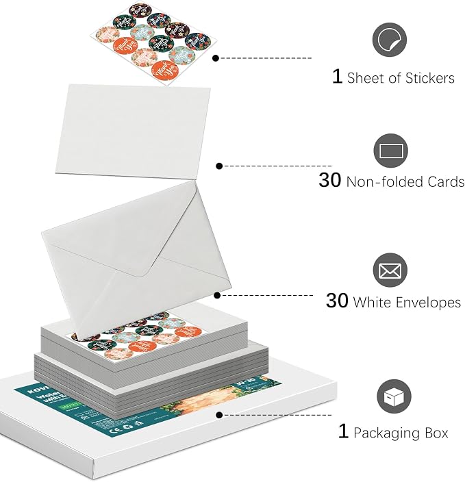 30 Packs Blank Watercolor Cards with Envelopes 5 x 7 Inch 140lb/300gsm