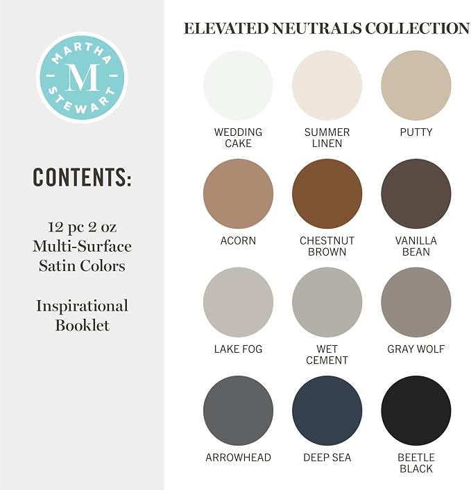 Martha Stewart, Multi-Surface Satin 12 pc Paint Set, Elevated Neutrals